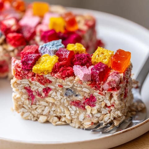 Colorful DIY snack bars topped with homemade gummies and freeze-dried candy treats.  