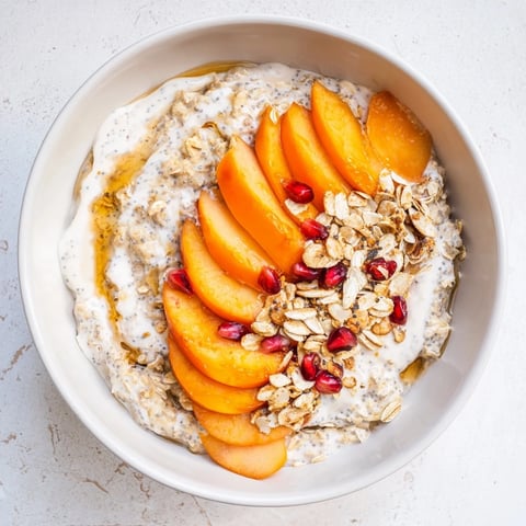 Overnight Oats with Persimmon, a colorful breakfast topped with juicy pomegranate and creamy texture.