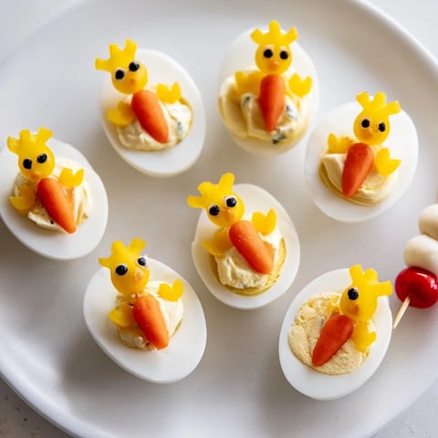 Adorable Chick & Duckling Snacks: Colorful, egg-based appetizers featuring cute chick and duckling designs.
