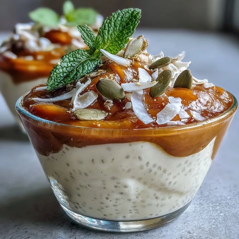 Slim Mango Coconut Chia Pudding Breakfast Cups in glass jars with creamy coconut chia pudding and vibrant mango purée layers, topped with shredded coconut and fresh mint.