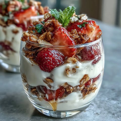 A colorful Galentines brunch spread with fresh strawberries, creamy Greek yogurt, and a variety of crunchy toppings for parfait making.  