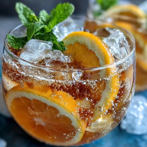 Sparkling Citrus Punch with Orange and Lemon Slices in a large glass bowl, garnished with fresh mint leaves and ice cubes.