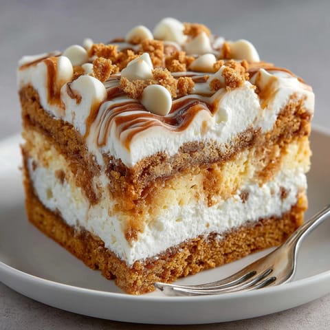 Chewy Chaos Cake Ginger Snap Blondies featuring chunks of ginger snaps and melted white chocolate.