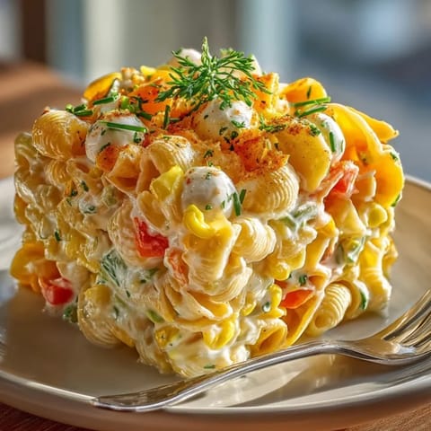 Creamy and delicious, this Halloween Candy Corn Pasta Salad makes a perfect side dish.