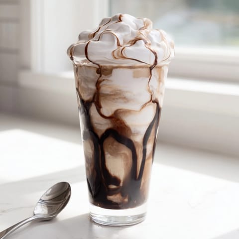 Swirled Iced Mocha Cloud Coffee: A frosty, layered drink with a rich, whipped coffee topping.