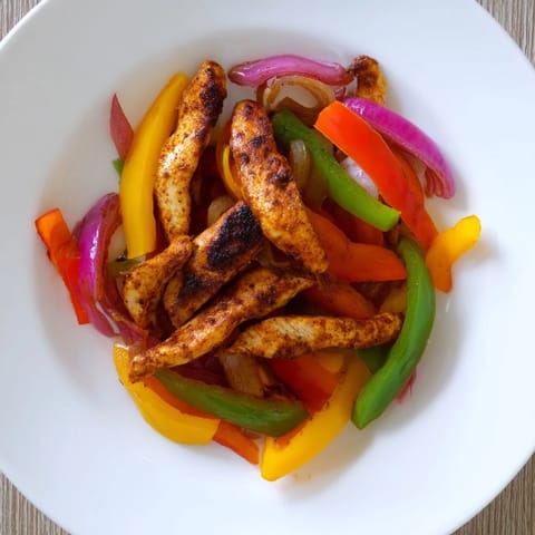 Golden-brown sheet-pan chicken fajitas, bursting with cooked veggies, waiting for your perfect bite.