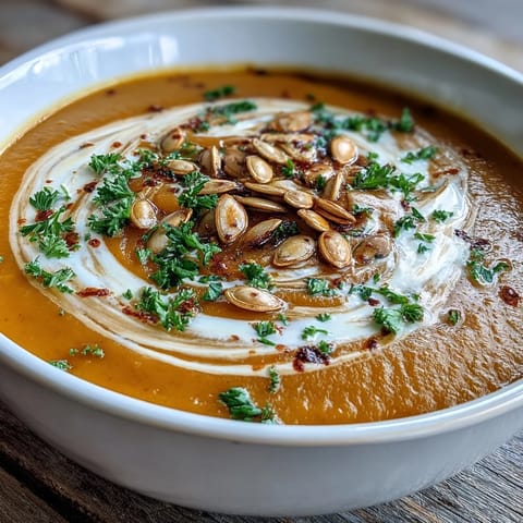 Comforting spiced pumpkin soup, glowing warmly, perfect with crusty bread.
