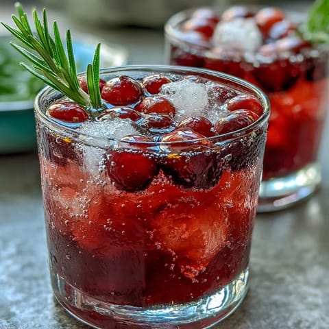 Sparkling cranberry and orange mocktail with rosemary, perfect for holiday gatherings and brunch menus.  