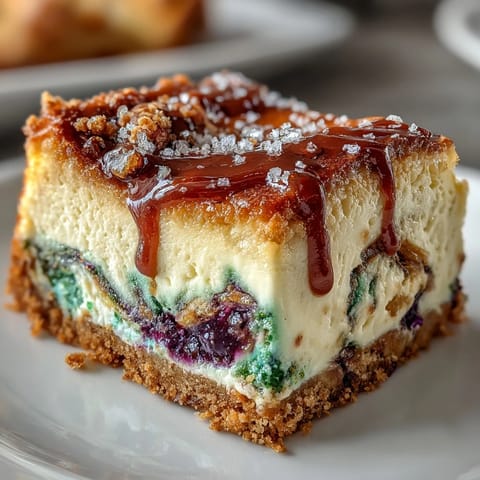 King Cake Cheesecake Bars with Swirled Colors in a 9x9-inch baking pan, topped with purple, green, and gold sanding sugar for a festive Mardi Gras look.