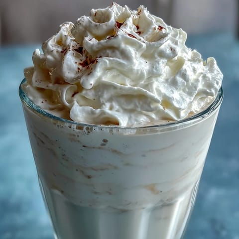 Creamy Vanilla Bean Frappuccino Protein Shake with Greek yogurt, blended with vanilla protein powder and almond milk for a nutritious treat.  