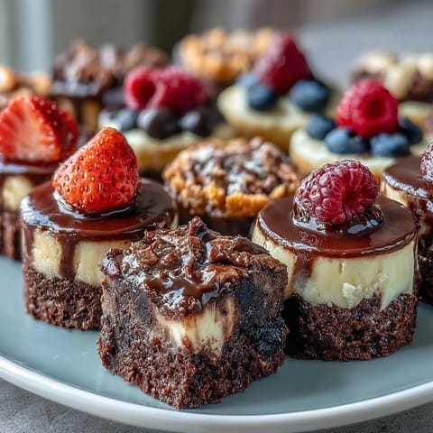 A colorful housewarming dessert bar featuring an assortment of mini brownie bites, lemon cheesecake cups, and fresh fruit tartlets.