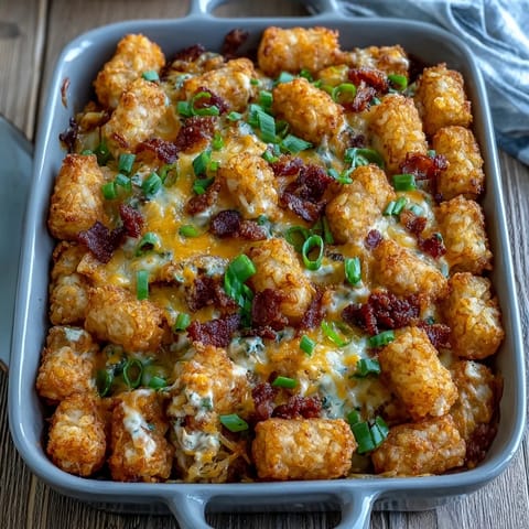Comforting Chicken Bacon Ranch Tater Tot Casserole, a perfect family dinner dish.