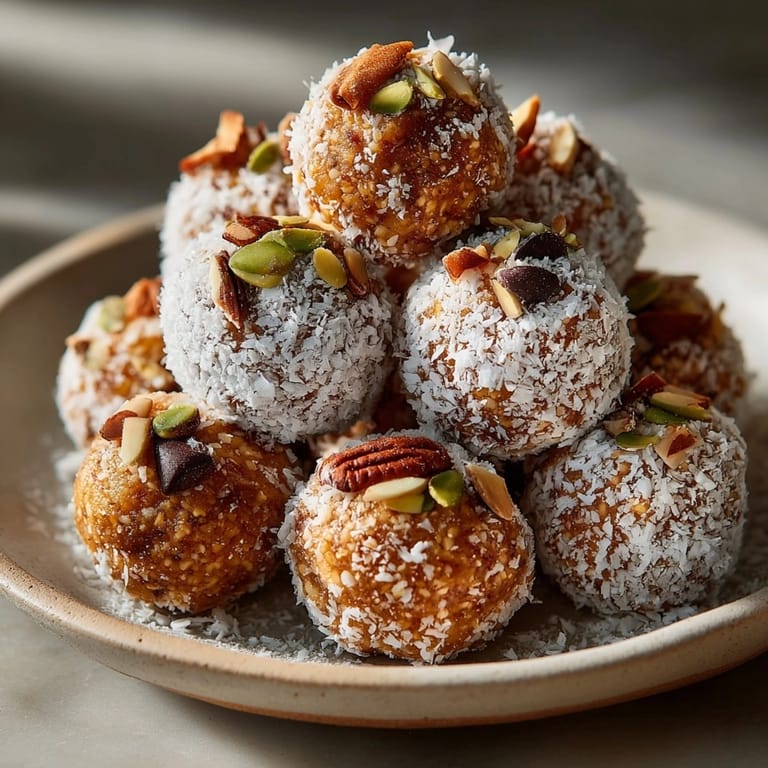Freshly made No-Bake Pumpkin Spice Energy Bites dusted with cinnamon, perfect for holiday snacking.