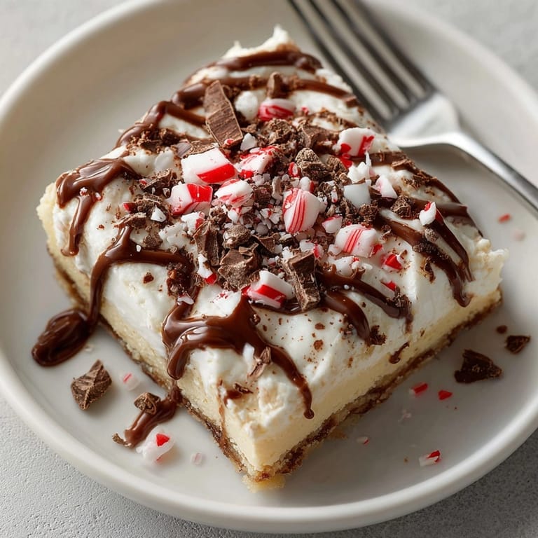 The prepared Chaos Cake Candy Cane Crunch Sheet Cake is ready for slices and serving to dessert lovers.