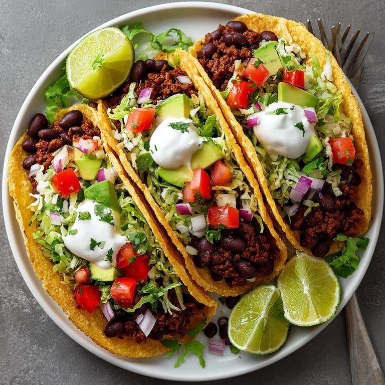 Freshly made black bean tacos on corn tortillas, finished with zesty lime and cilantro.