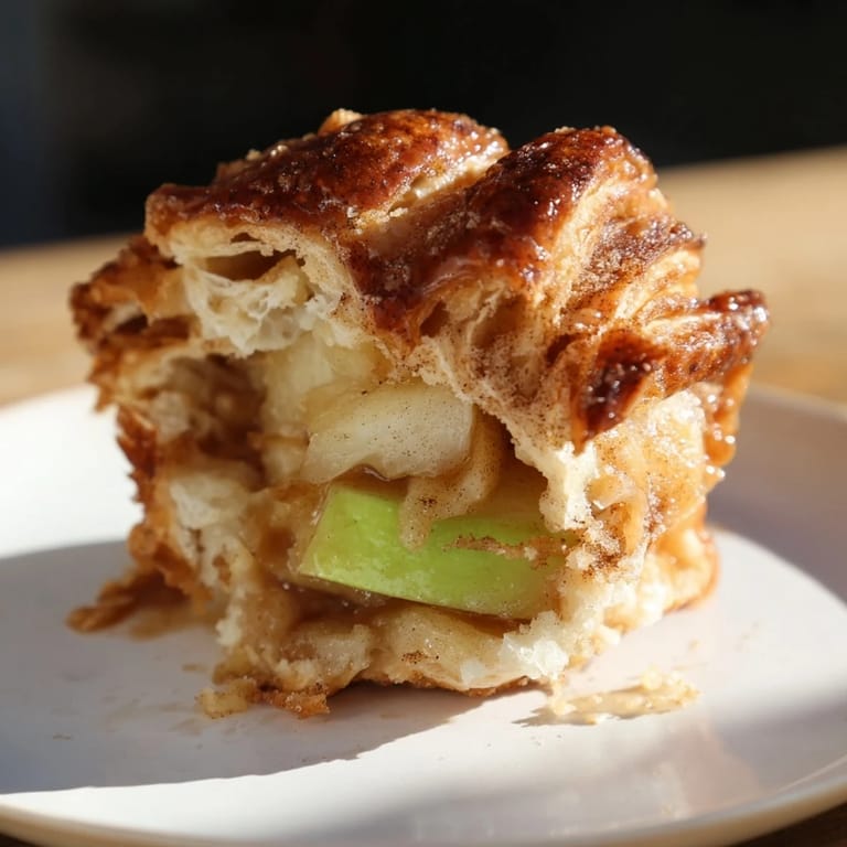 Buttery crescent rolls stuffed with warm apples and caramel, a delectable treat.  