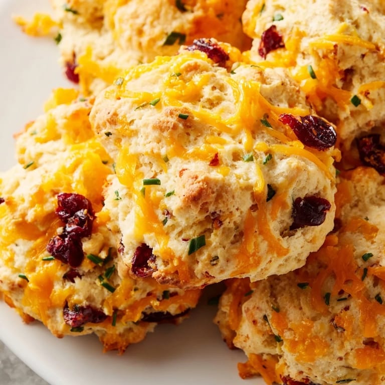 Savory cranberry jalapeño dip cheddar biscuits, lightly crisped and ideal for festive gatherings.