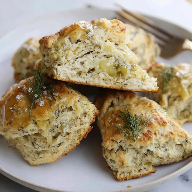 Savory scones featuring dill pickles and honey, ideal for a unique snack experience.