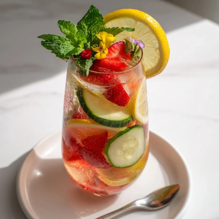 Colorful mocktails featuring sliced strawberries and mint, ideal for a healthy treat.  