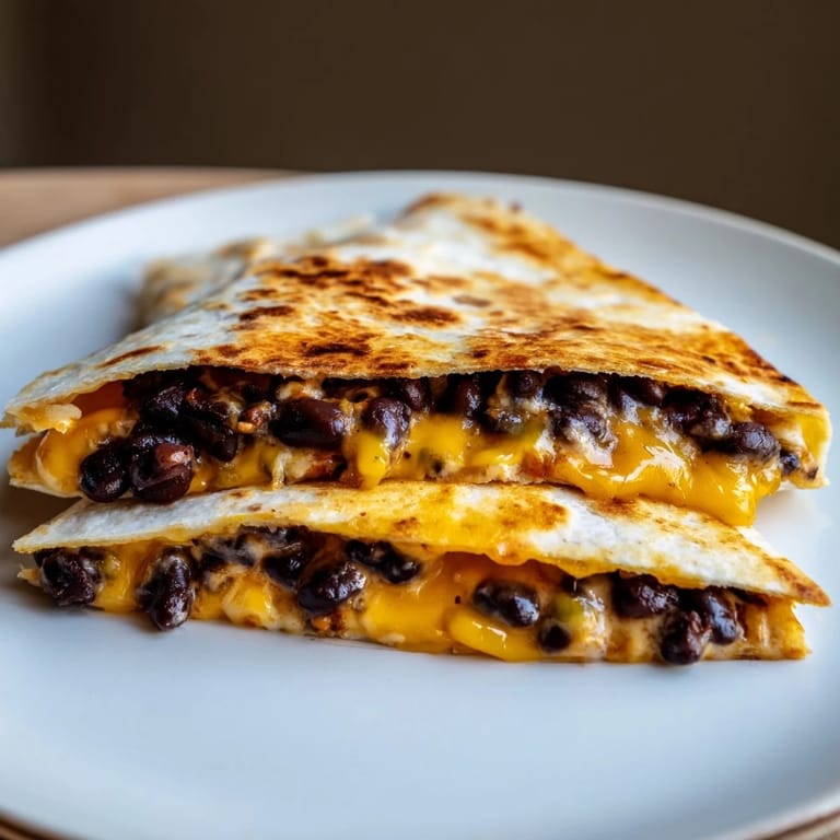 A close-up of crispy, melty Bean & Cheese Quesadillas, a fast and flavorful lunch option.