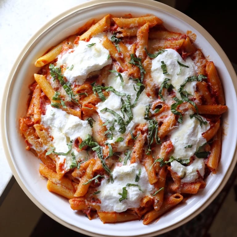 Golden, baked one-pan ziti ready to serve, a comforting Italian-American vegetarian meal.