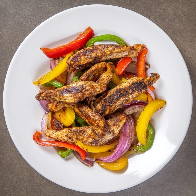 Freshly roasted sheet-pan chicken fajitas, showcasing colorful peppers and tender chicken strips.