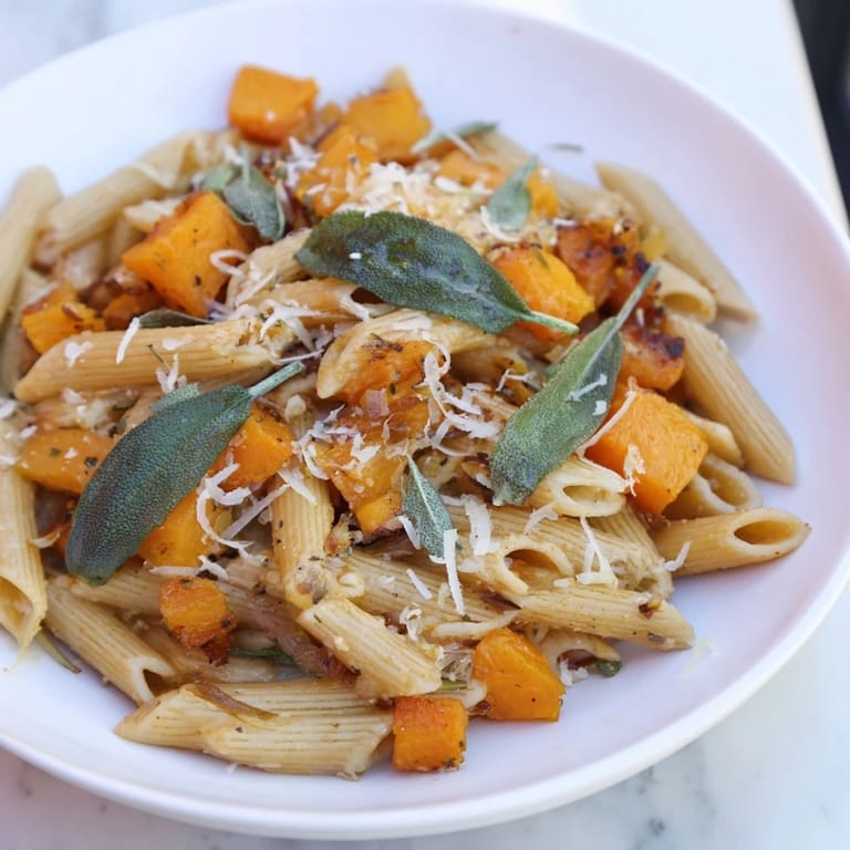Freshly made Brown Butter Pasta, garnished with Parmesan and sage, a comforting vegetarian meal.