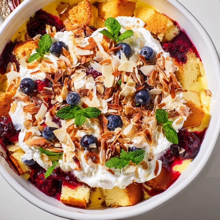 Individual glass filled with refreshing Simplified Christmas Trifle Cups, perfect for a holiday dessert.