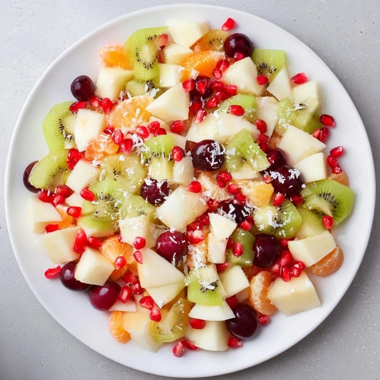 Cool, refreshing Snowflake Fruit Medley with a snow-like coconut topping, perfect for any occasion.