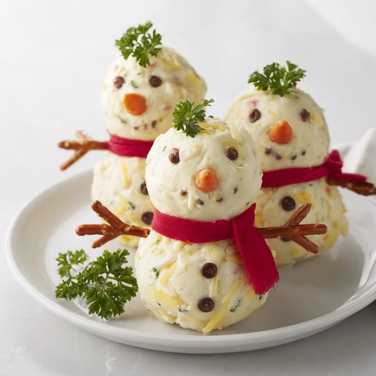 These whimsical Snowman Cheese Balls, decorated with veggies, make a fun holiday appetizer for everyone.