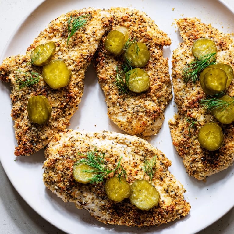 Oven-baked Pickle Ranch Chicken with crispy edges, fragrantly seasoned and perfect for a family dinner.