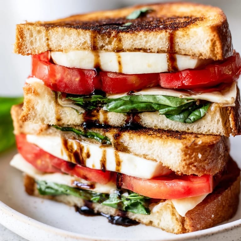 Fresh basil and soft, creamy mozzarella star in this beautiful Caprese Salad Grilled Cheese sandwich.