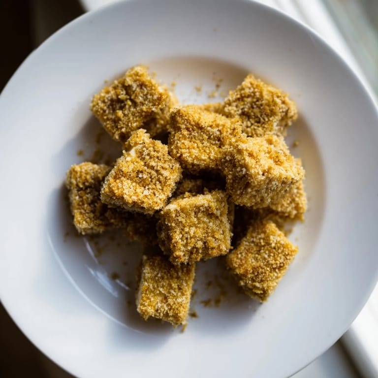 Perfectly fried and seasoned crispy tofu nuggets, a vegan delight ready to be enjoyed with sauce.