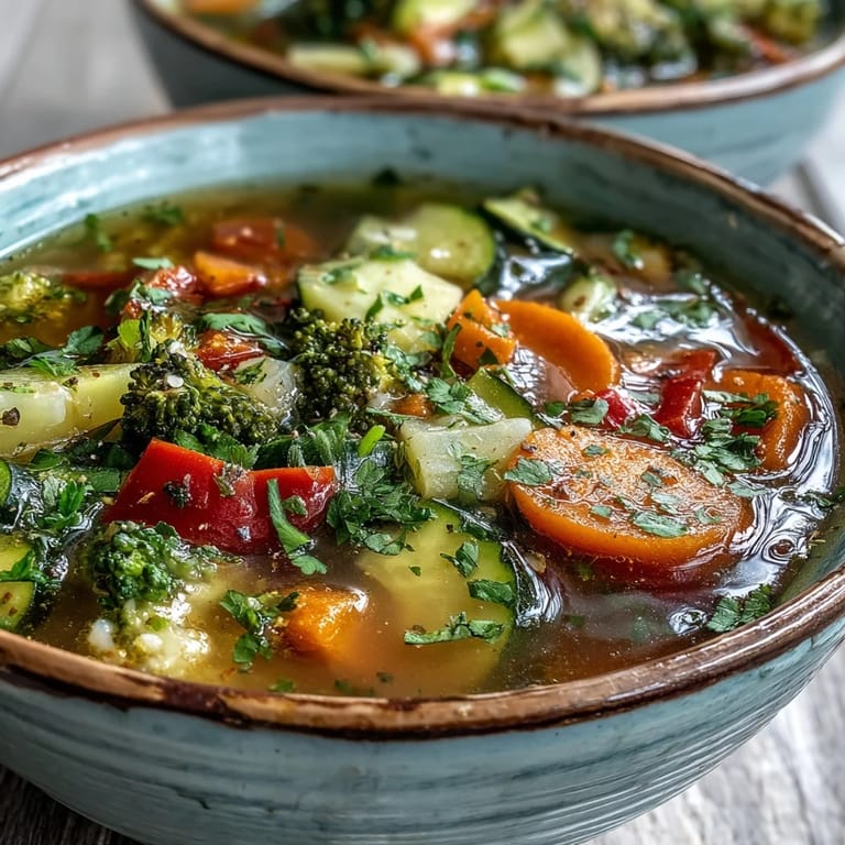 Warm, savory Ginger Vegetable Soup brimming with garden-fresh ingredients on a winter day.