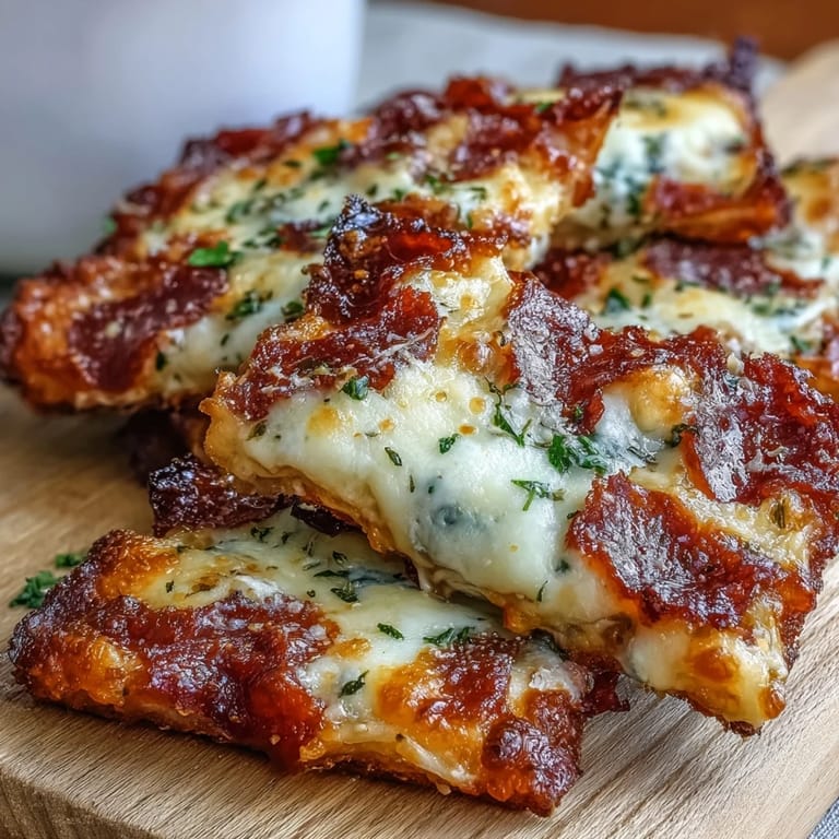 A pile of low carb Pepperoni Cheese Crisps served with marinara dipping sauce.