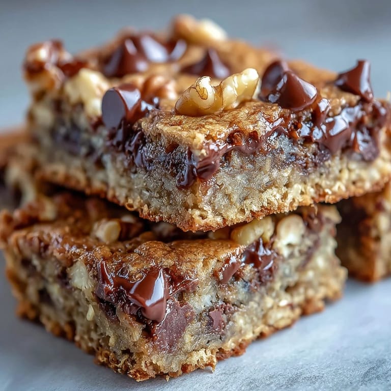 Warm Chunky Monkey Protein Baked Oat Bars served with fresh banana slices and a glass of almond milk.