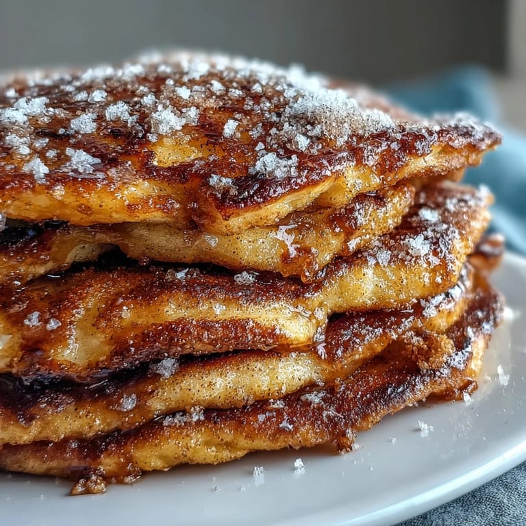 Freshly cooked Spanish Churro-Inspired Pancakes on a skillet, ready to be topped with extra cinnamon sugar.