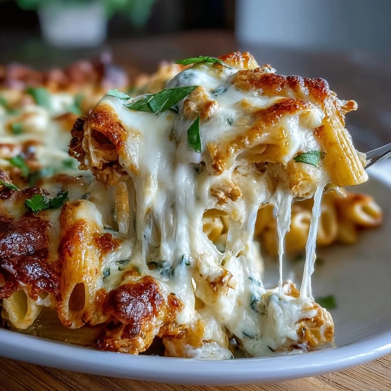 Comforting Creamy Buffalo Ranch Chicken Pasta Bake served hot with a side salad, blending bold flavors and creamy cheese for a satisfying meal.
