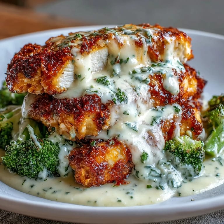 Low-carb Chicken Alfredo recipe featuring juicy chicken in a decadent Parmesan cream sauce, paired with healthy broccoli instead of pasta.