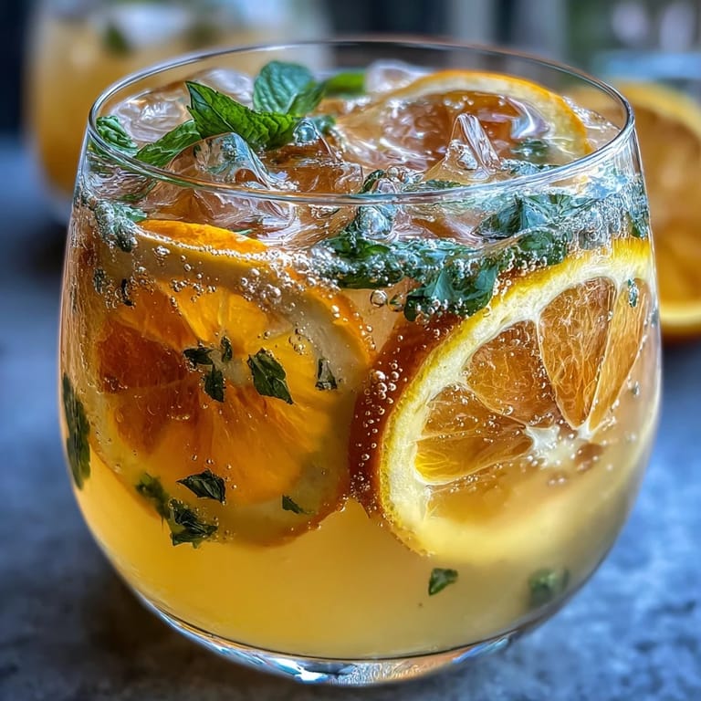 A vibrant, effervescent punch filled with fresh orange and lemon slices, perfect for summer parties and celebrations.