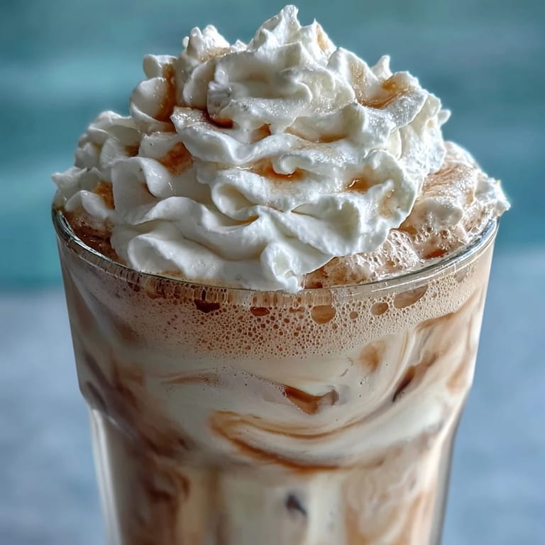 Thick and creamy Vanilla Bean Frappuccino Protein Shake featuring Greek yogurt, vanilla extract, and a scoop of vanilla protein powder.