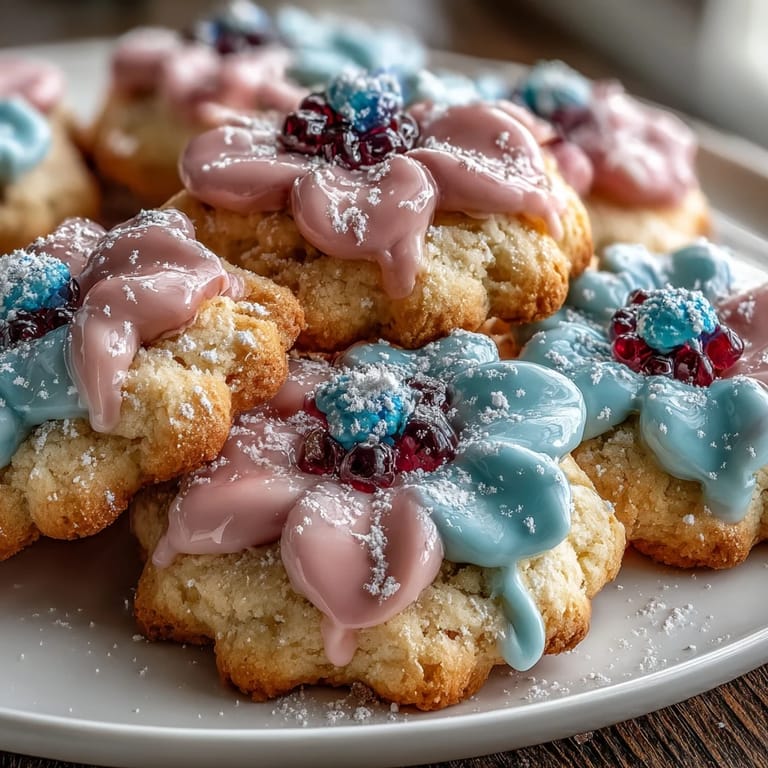 Buttery cookie blossoms topped with vibrant pastel royal icing, ideal for elegant dessert tables or springtime gatherings.