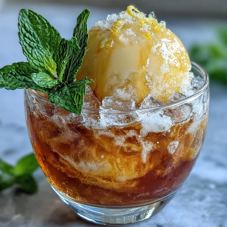 Refreshing lemon sorbet and Limoncello topped with bubbly sparkling water, served with a spoon and straw.