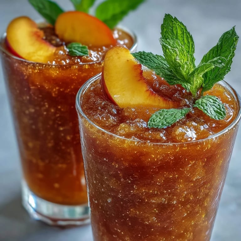 Icy Peach Iced Tea Slushies, a vibrant frozen drink, perfect for thirst.