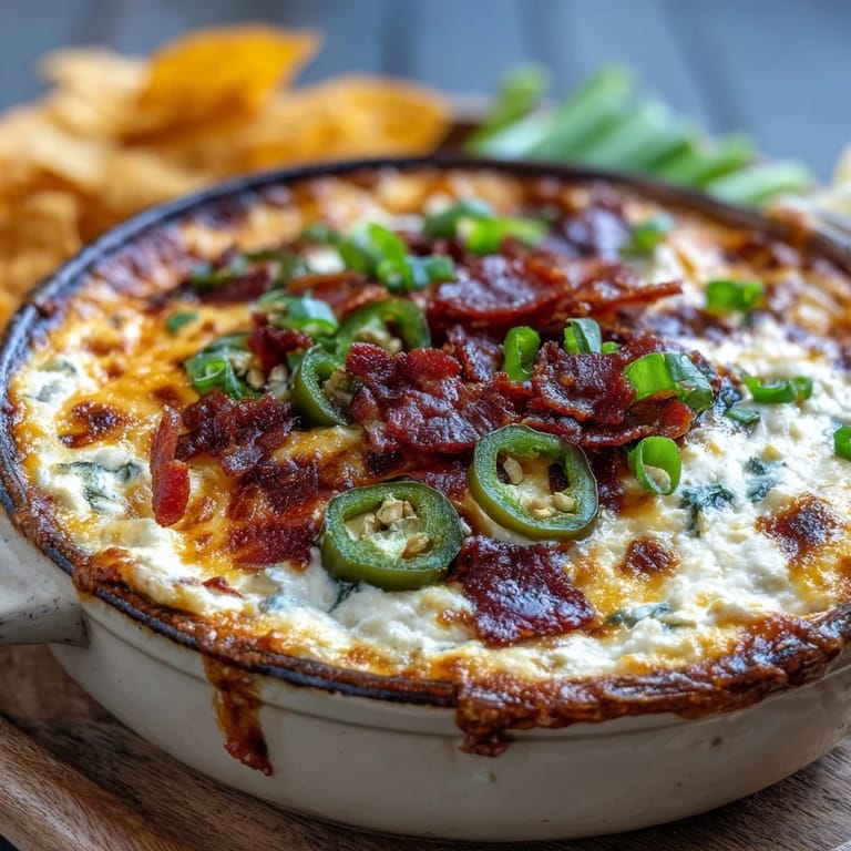 Golden-brown Jalapeño Popper Corn Dip bubbling in a dish, ready to be served.