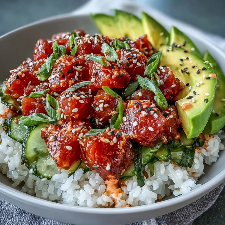 Freshly assembled Spicy Tuna Pickle Rice Bowls, a flavorful and satisfying dish.