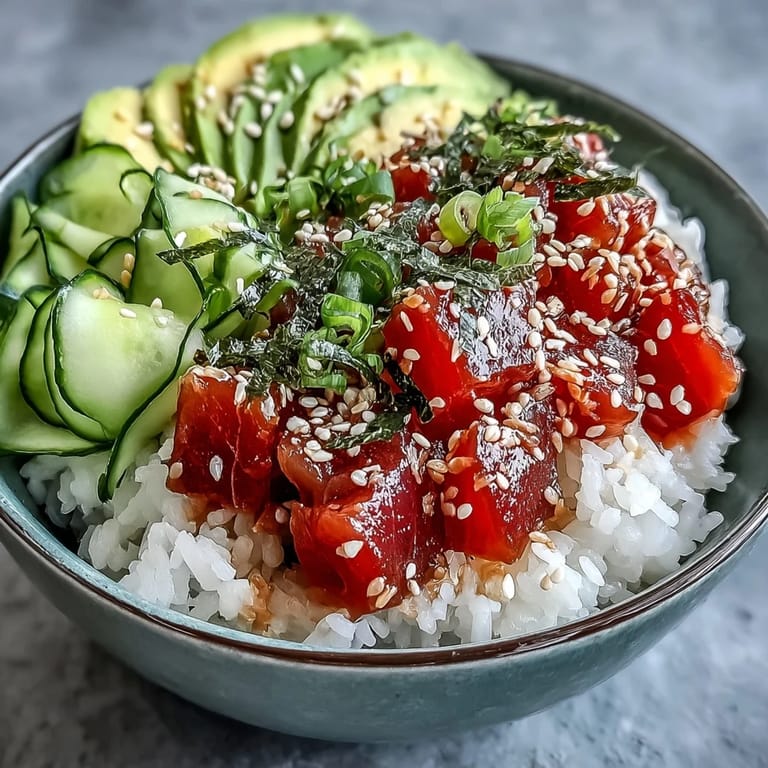Vibrant Spicy Tuna Pickle Rice Bowls, perfect for a healthy and delicious lunch.