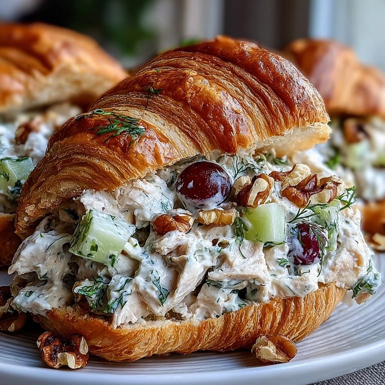 Golden mini croissants filled high with creamy Apple Chicken Salad, a perfect party appetizer.