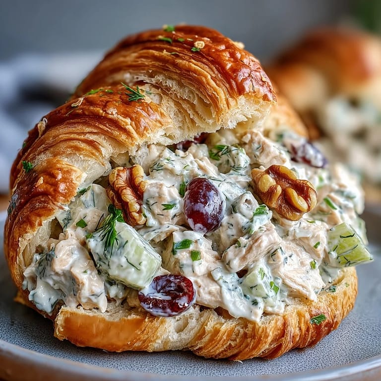 Savory Apple Chicken Salad Croissant Bites garnished with green herbs, ready to serve.