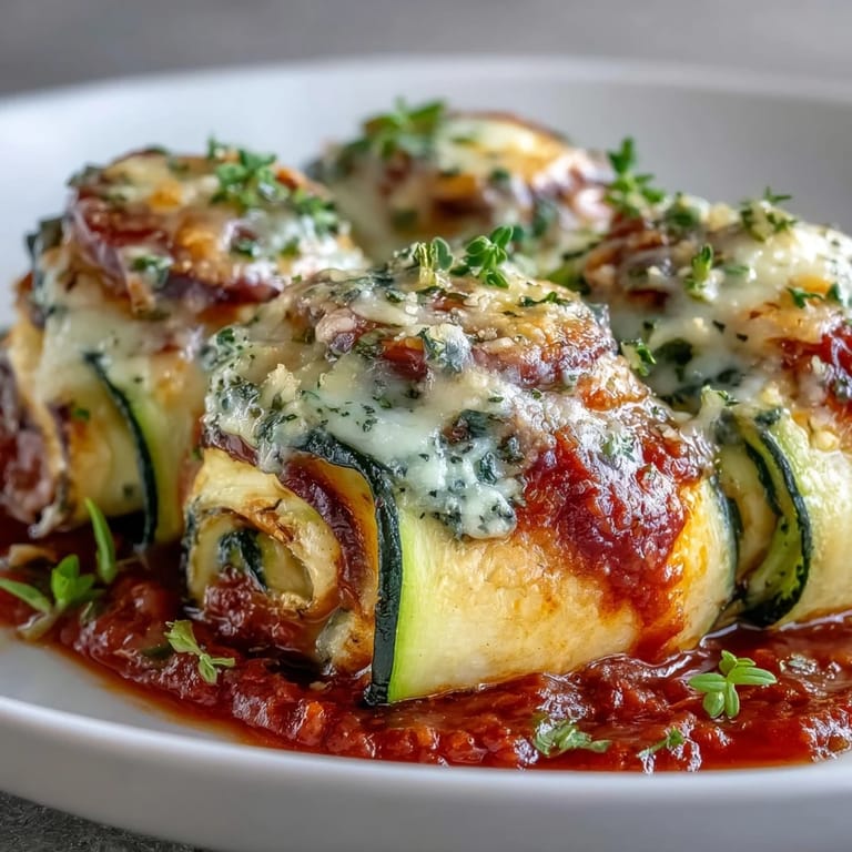 Healthy low-carb Zucchini Pizza Roll-Ups garnished with fresh basil, ready to serve.